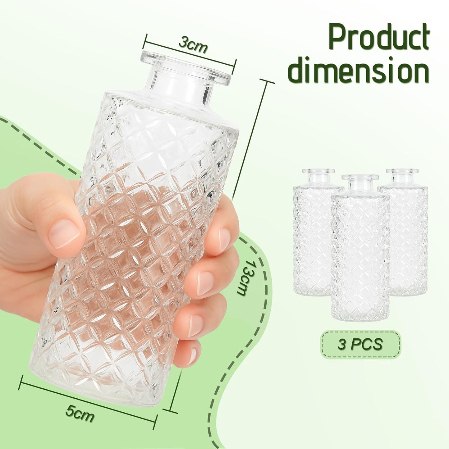 Glass Bud Vase Set of 3 Pcs, Small Clear Bud Vases for Flowers, Vintage Vases for Centerpiece Table Wedding Decorations Home Decor Glass Bottles for Birthday Party Anniversary