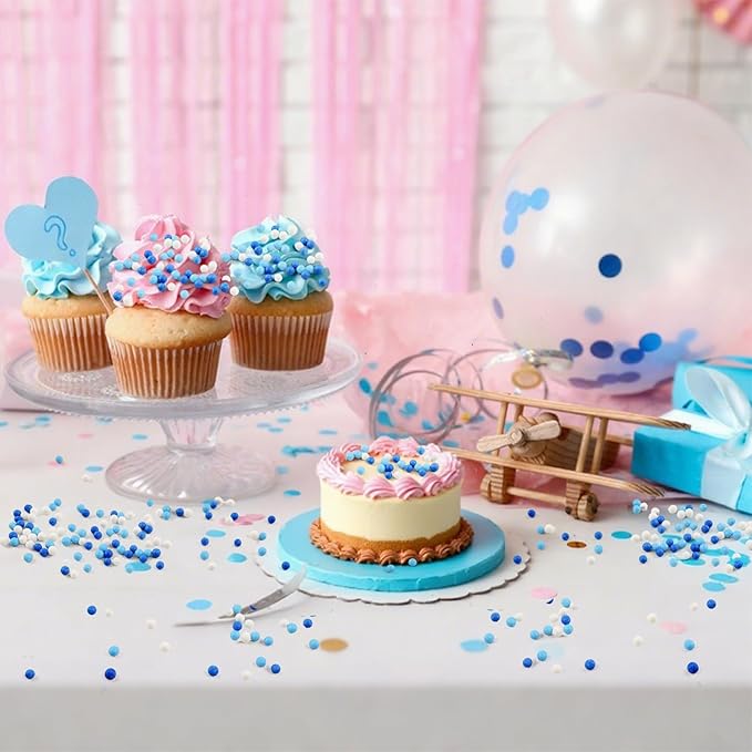 Blue White Pearl Sugar Sprinkles 2mm 130g/4.6 Oz Blue Sprinkles for Cake Decorating White Candy Pearls Baking Decorations Edible Sugar Pearls Sprinkle for Ice Cream Toppings Wedding Chirstmas