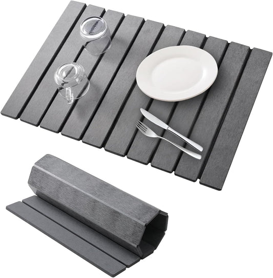 Large Stone Drying Mat for Kitchen Counter, 24''L x 16''W Diatomaceous Earth Collapsible Dish Drying Mat, Quick Drying Mat for Dishes, Bottles and Cups, Matches Any Countertop (Dark Gray)