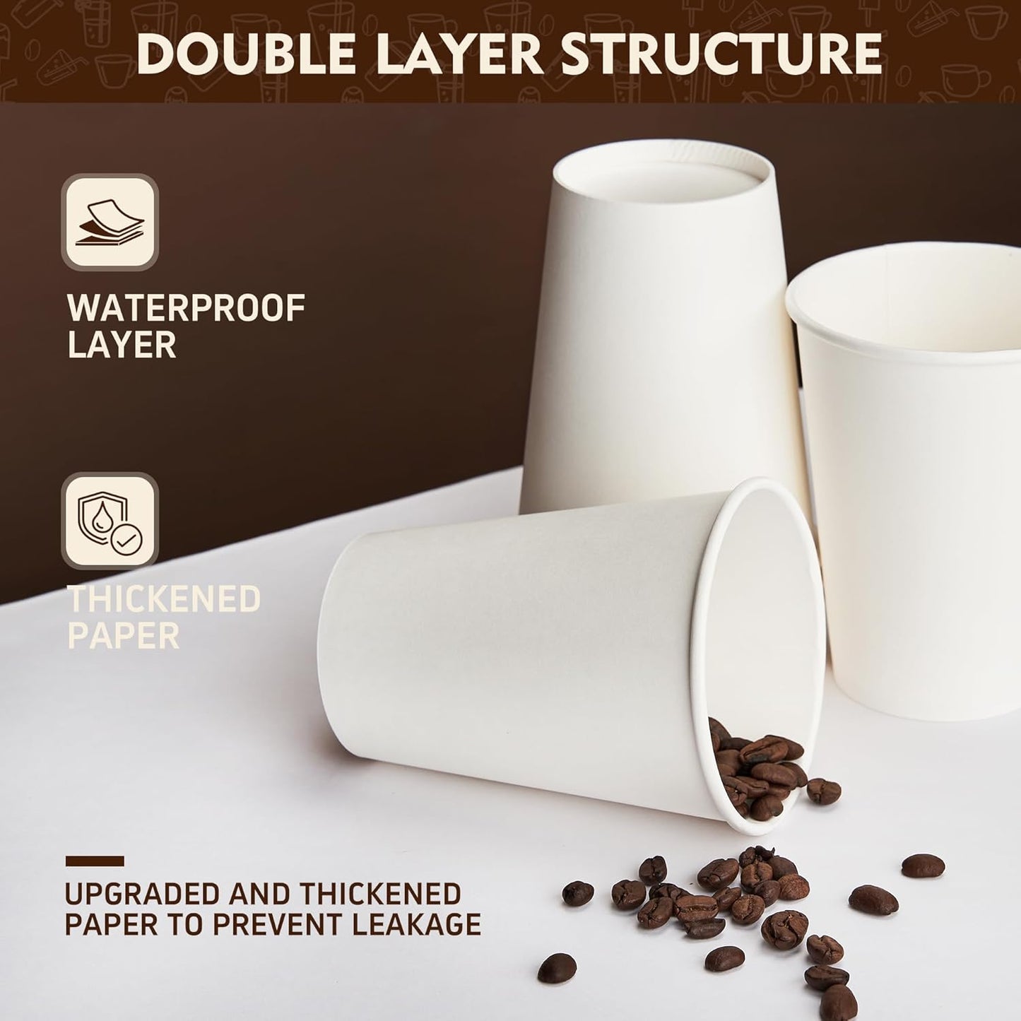 YEEHAW 8 oz Coffee Cups 500 Pack, Disposable paper cups 8 oz, White Hot Drinking Cups