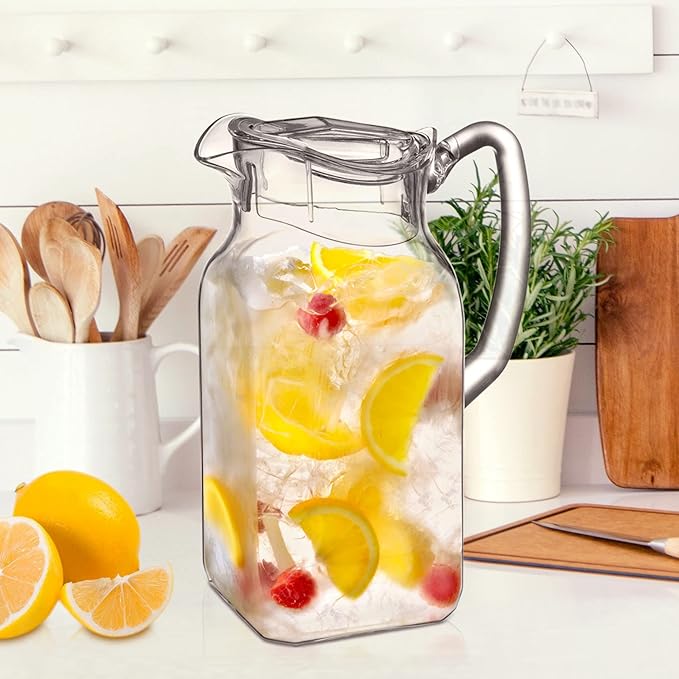 Amazing Abby - Quadly - Plastic Pitcher (64 oz, 2 Quart), Clear Water Pitcher with Lid, Fridge Jug, BPA-Free, Shatter-Proof, Great for Iced Tea, Sangria, Lemonade, Juice, Milk, and More