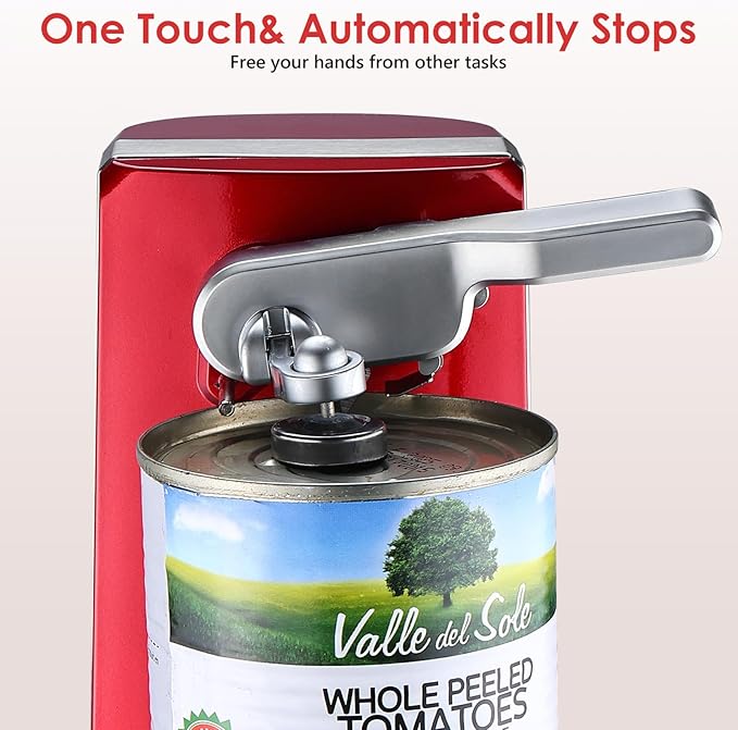 Davivy Electric Can Opener for One Touch Lid Opening,Removable Stainless Steel Cutter and 3- in-1 Design with Knife Sharpener and Bottle Opener, Red