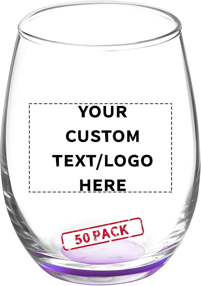 Custom Stemless Wine Glasses by ARC 5.5 oz. Set of 50, Personalized Bulk Pack - Perfect for Hotel, Bar, Restaurant or Lounge - Purple