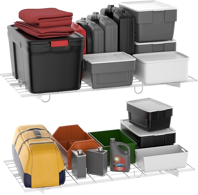 WALMANN 2 Pack Garage Wall Shelves, 2 x 4 ft/24 * 48 inch Wall Mounted Storage Shelves for Garage Heavy Duty Wall Shelving, Holds Up to 220 Lbs(White)