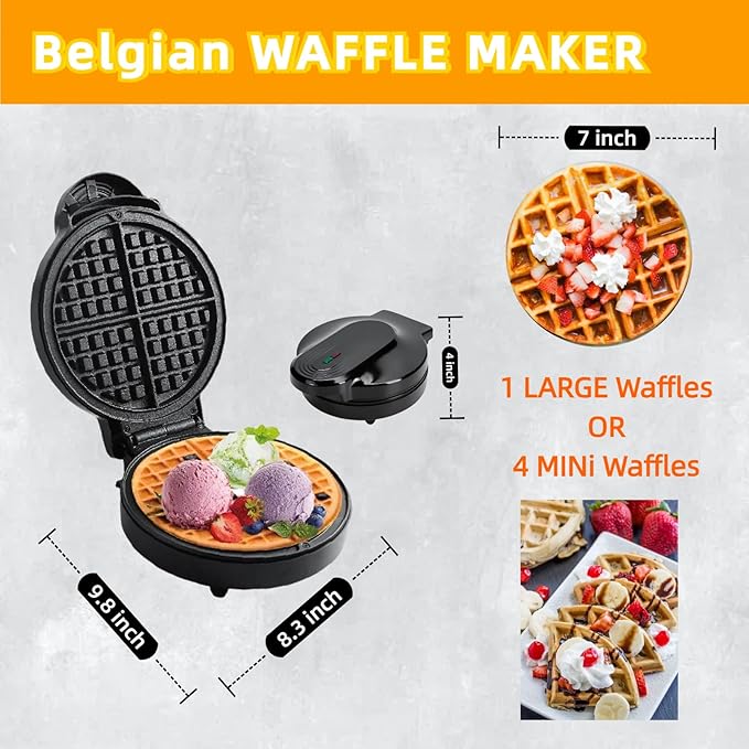 Round Classic Waffle Maker-Belgian Waffle Maker With Nonstick Surface For Easy Cleaning - Great Holiday Gift