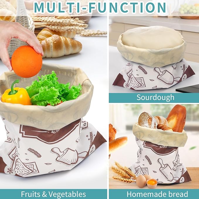 2-Pack Beeswax Bread Bags for Homemade Bread，Reusable Sourdough Storage Bags with Premium Beeswax Coating for Loafs Baguette Fresh Keeping,Great Baking Essentials and Gifts for Families & Friends.