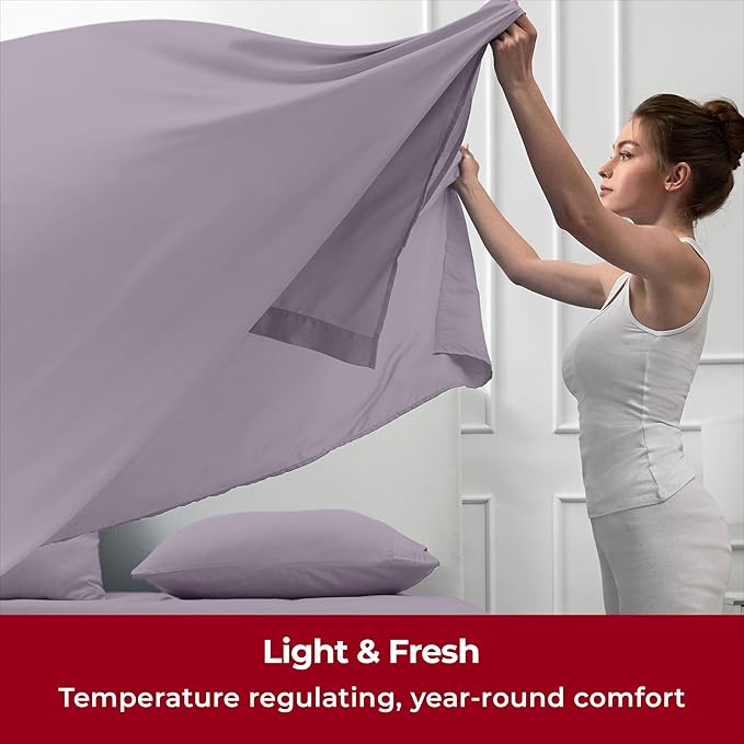 Mellanni Twin XL Sheets Set - 3 PC Iconic Collection Bedding - Hotel Luxury, Extra Soft, Cooling Bed Sheets - Wrinkle, Fade, Stain Resistant (Twin Extra Long, Hazy Lilac)