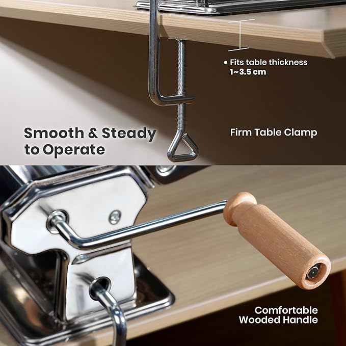 ISILER Pasta Maker, 9 Adjustable Thickness Settings 2-in-1 Pasta Machine with Rollers and Cutter, Noodle Maker for Pasta, Dumpling Skin, Spaghetti, Fettuccini, Lasagna