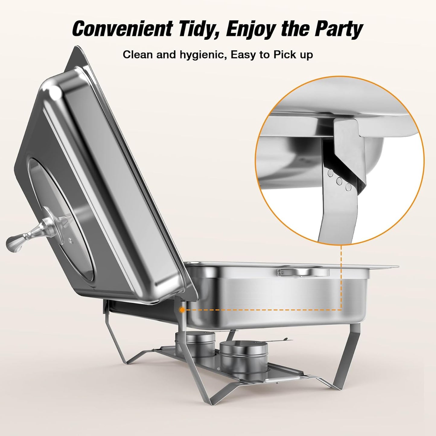 Chafing Dishes for Buffet with Glass Lid (9QT, 2Pack) - Food-Grade Stainless Steel, Rolled Edge Design, Foldable Frame, Lid Holder, Buffet Servers and Warmers Parties, Catering, Weddings