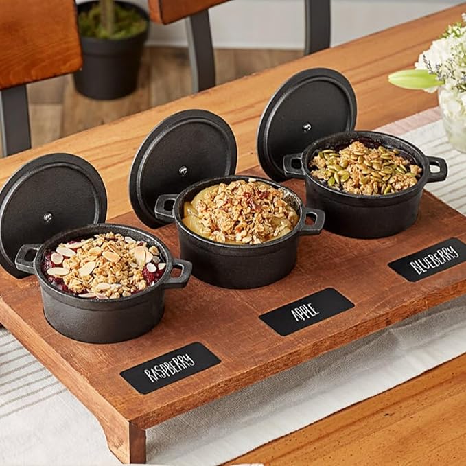 Mini Cocotte 8 oz Mini Dutch Oven 0.25 qt. Cast Iron Garlic Roaster for Oven Garlic Confit Pot Ramekins with Lids Oven Safe Set of 2, Black