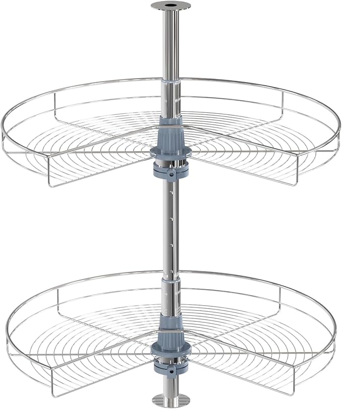 Dowell 24" Kidney Lazy Susan, 2 Shelves, Kitchen Base Corner Cabinet Organizer (Chrome 4001 270 24)