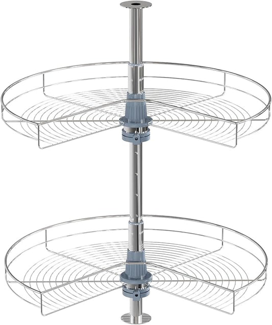 Dowell 24" Kidney Lazy Susan, 2 Shelves, Kitchen Base Corner Cabinet Organizer (Chrome 4001 270 24)