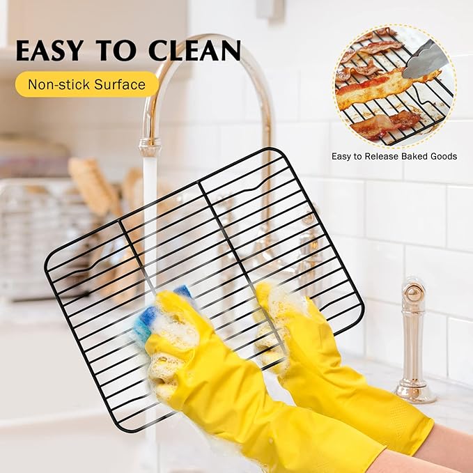 Small Baking Cooling Rack Set of 2, E-far Non-stick Toaster Oven Rack for Cooking Roasting Grilling Broiling Meat Bacon, 9.7” x 7.3” Metal Bakeable Wire Racks for Cookie Cake - Easy to Clean