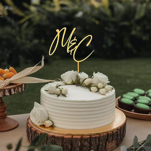 Personalized Wedding Cake Topper, Gold Cake Topper For Wedding, Rustic Weddings Cakes Topper, Personalized Acrylic or Wood Cake Decoration for Engagement, Anniversary, Bridal Shower 4