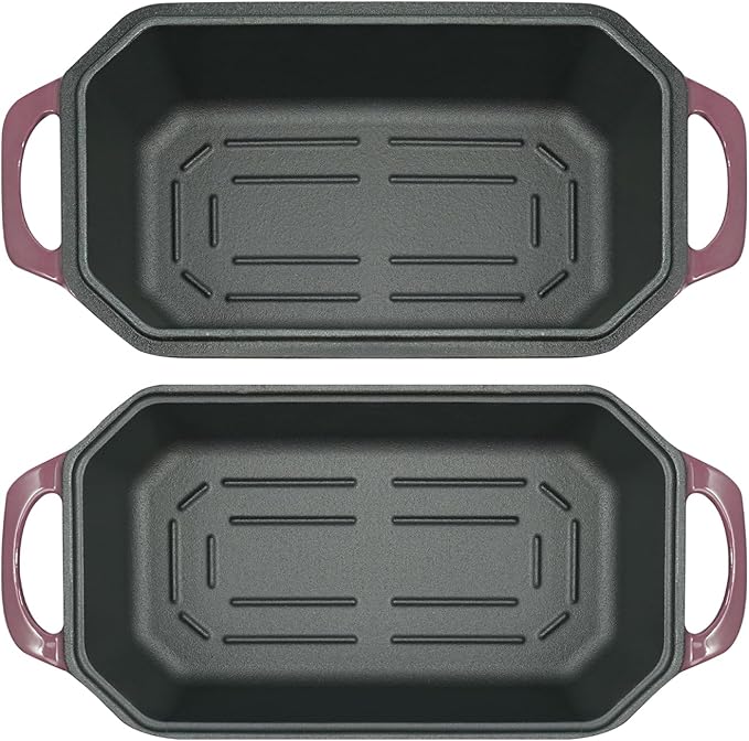 Bread Pan Cast Iron Loaf Pan with Lid Bread Loaf Pan 9x5 Inch Loaf Pan Enameled Cast Iron Sourdough Loaf Pan, Magenta