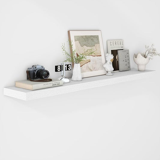 Fun Memories 55 Inch Floating Shelves - 9 Inch Deep Rustic Wooden Wall Shelves - Extra Deeper & Thicker Wall Mounted Storage Shelf for Living Room, Kitchen, Farmhouse - 55" W x 9" D x 1.8" H - White