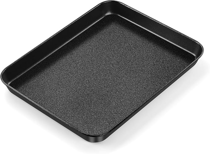 E-far Mini Toaster Oven Pan, 9x7x1 Inch Small Baking Sheet Tray for Cookies Cake, Nonstick Carbon Steel Baking Pan for Bacon Steak, Nontoxic & Easy Clean, Heat & Warp Resistant