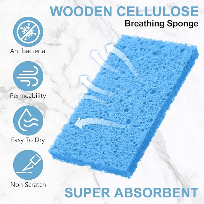Zhengmy 100 Pieces Kitchen Sponge Bulk Natural Sponges for Dishes Compressed Wood Pulp Sponges Cleaning Sponge Without Scratching for Kitchen Bathroom, 3.9 x 2.4 x 0.12 Inch (Blue)