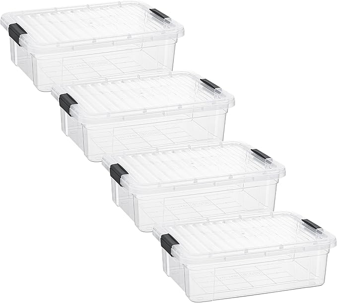 Superio Storage Bins with Lids- 4 Pack, 7.4 Qt Clear Boxes for Organizing, Stackable Plastic Containers- BPA Free, Non-Toxic, Odor Free, Organizer for Home, Office, Dorm