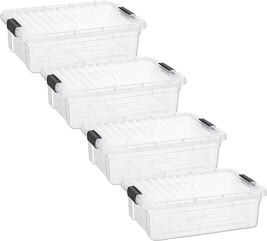 Superio Storage Bins with Lids- 4 Pack, 7.4 Qt Clear Boxes for Organizing, Stackable Plastic Containers- BPA Free, Non-Toxic, Odor Free, Organizer for Home, Office, Dorm