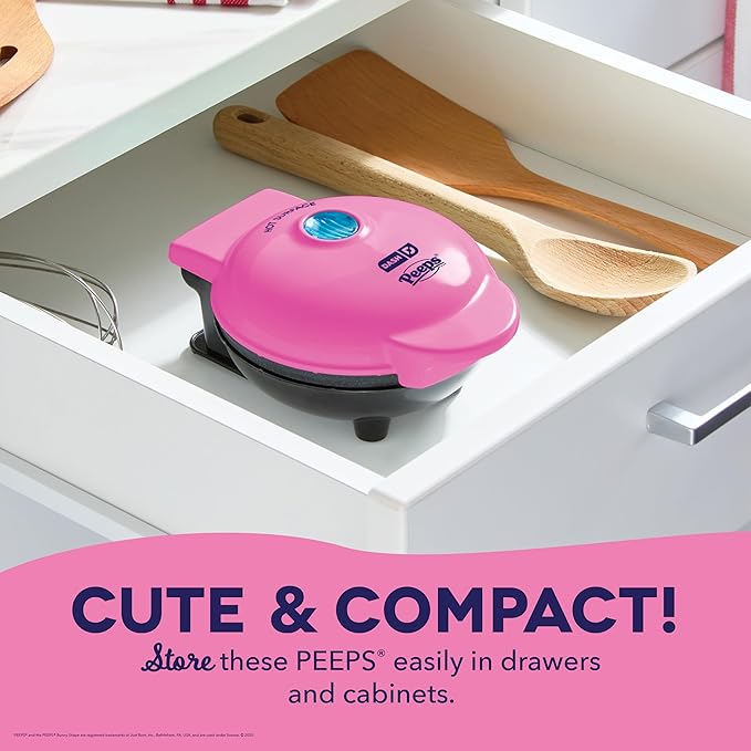PEEPS x Dash Bunny Mini Waffle Maker for Individual Waffles, Hash Browns, Keto Chaffles with Easy to Clean, Non-Stick Surfaces, 4 Inch - Pink
