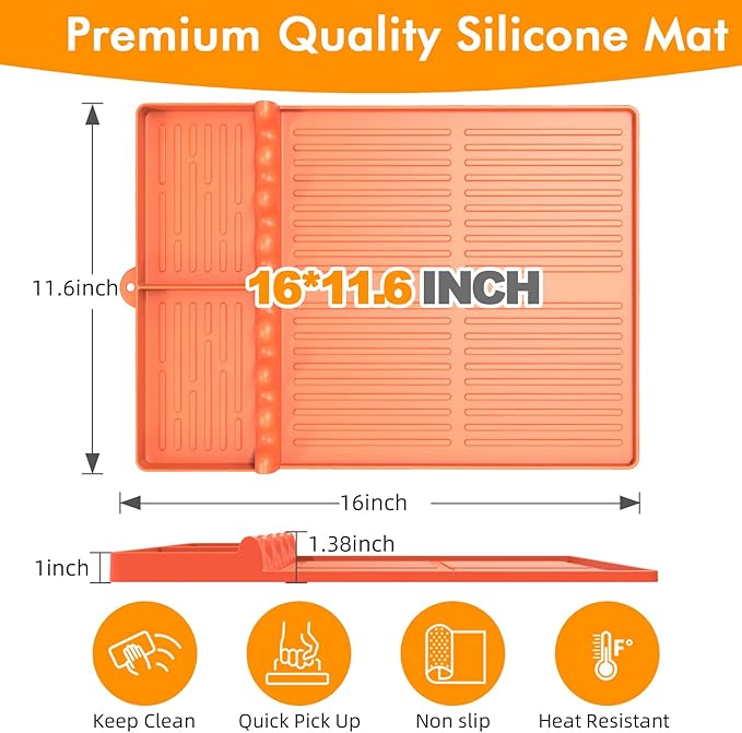 Silicone Griddle Tool Mat Compatible with Blackstone, Spatula Mat with Drip Pad Blackstone Griddle Accessories, Grill Side Shelf Utensil Pad, BBQ Grilling Accessories Gifts for Men(Orange)