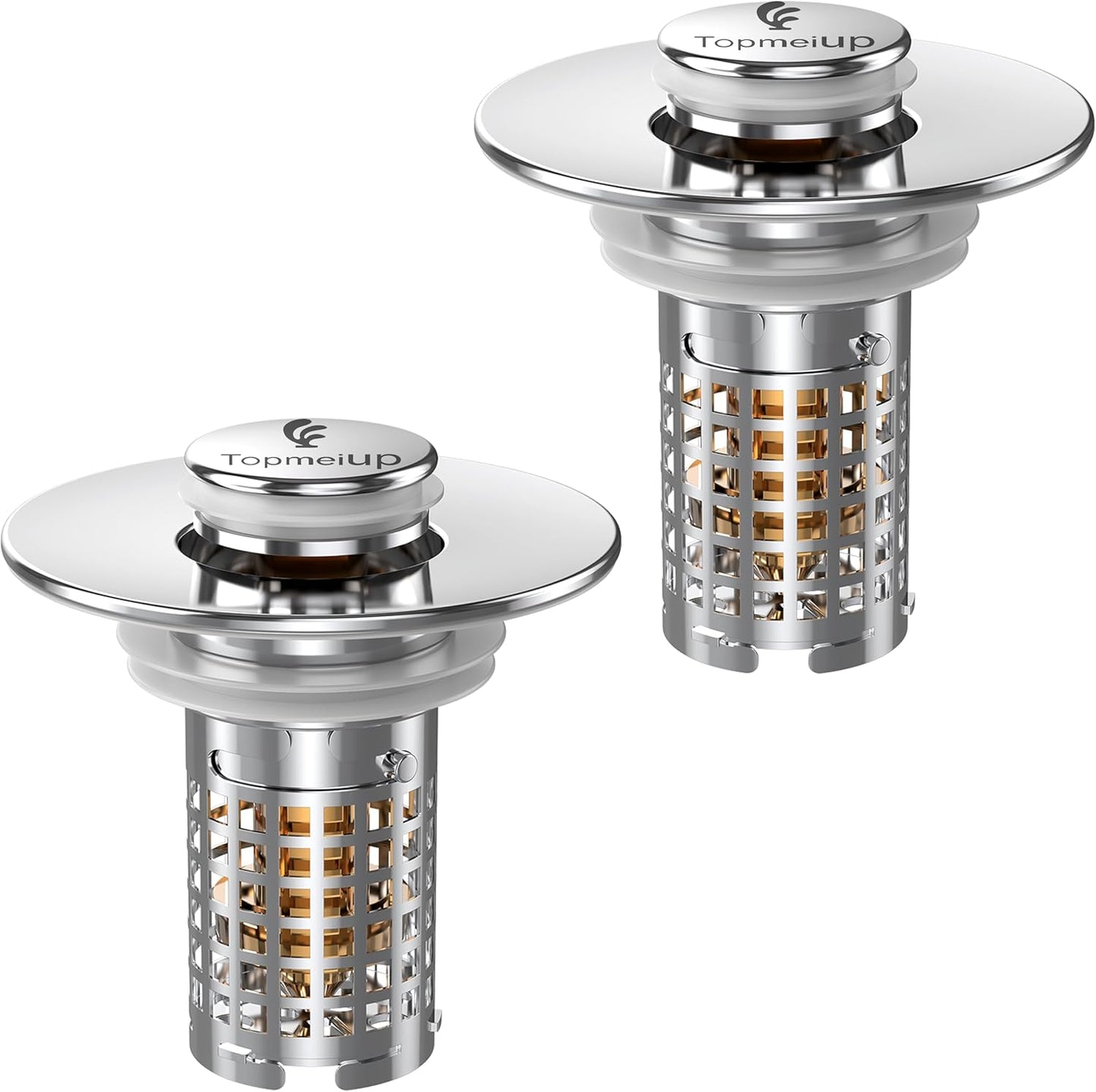 Sink Stopper Hair Catcher, Pop-up Sink Drain Strainer with Removable Stainless Steel Strainer Basket Hair Catcher, Bathroom Sink Strainer for Bathroom Sink Stopper Replacement (New-2PCS)