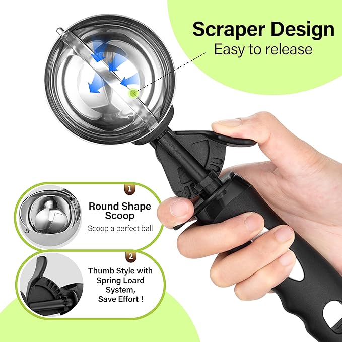 Ice Cream Scoop Set, Cookie Scoop set of 3, 3.25 Tbsp/ 4.9 Tbsp / 6 Tbsp Ice Cream Spoon with Trigger, Cookie Dough Scoop, Portion Scoop 1.63 oz, 2.45 oz, 3oz