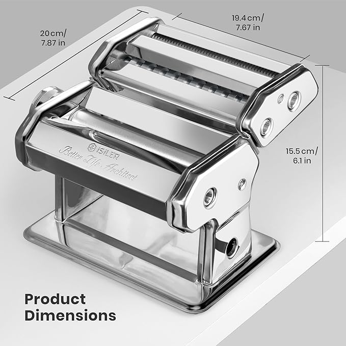 ISILER Pasta Maker, 9 Adjustable Thickness Settings 2-in-1 Pasta Machine with Rollers and Cutter, Noodle Maker for Pasta, Dumpling Skin, Spaghetti, Fettuccini, Lasagna