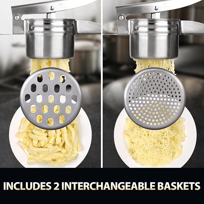 Potato Ricer, Sopito Upgraded Stainless Steel Potato Masher with 2 Interchangeable Cups Heavy Duty Kitchen Tool