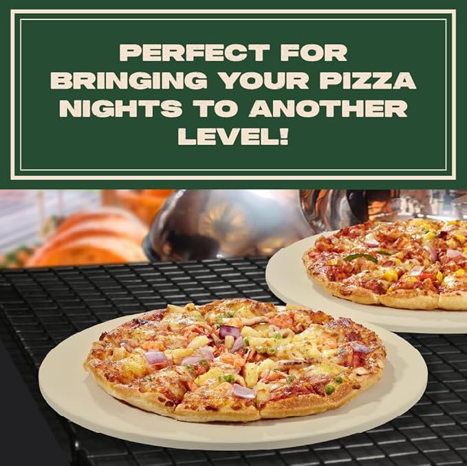 Concord Pizza Stone (2 Pack) with Cordierite Heatwell Technology. Pizza and Bread Baking, Grilling Stone. Durable and Safe (15" Round)