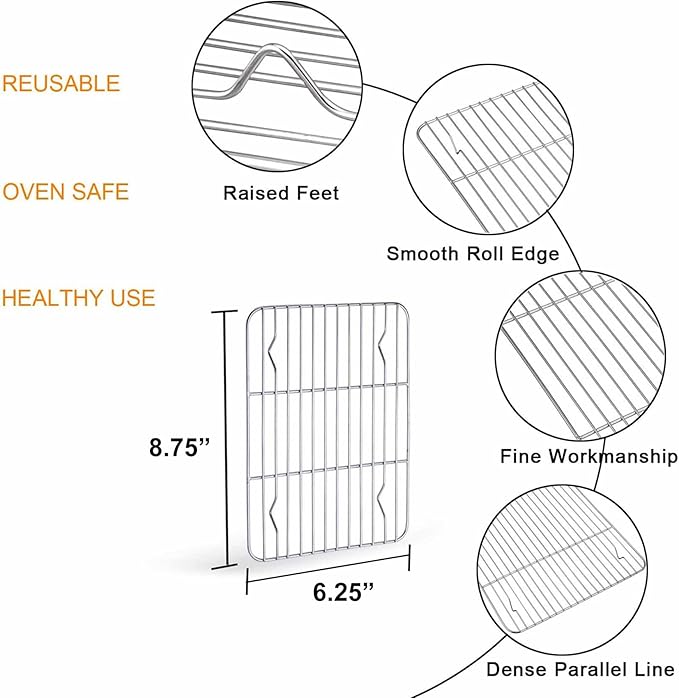 TeamFar Toaster Oven Tray and Rack Set, 9.3’’ x 7’’ x 1’’, Stainless Steel Toaster Oven Pan Broiler Pan, Non Toxic & Healthy, Easy Clean & Dishwasher Safe