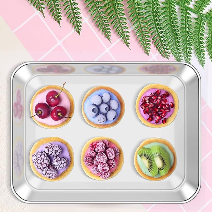 Deedro Baking Sheet with Rack Set [2 Sheets + 2 Racks], Stainless Steel Cookie Half Sheets Baking Pan Oven Tray with Cooling Rack, 9 x 7 x 1 Inch, Heavy Duty, Non-toxic, Easy Clean