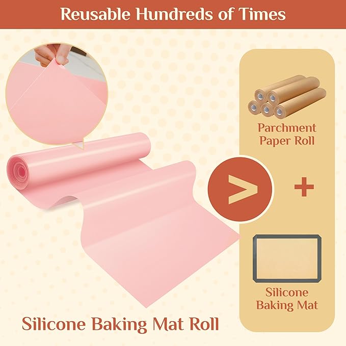 Silicone Baking Mat, 12 IN x 6 FT Free Cutting Baking Sheet, Non-Stick Reusable Dough & Pastry Mat, Non-Slip Silicone Mat Roll for Air Fryer Liner, Freeze Dryer, Oven Baking Pan, Kitchen Counter