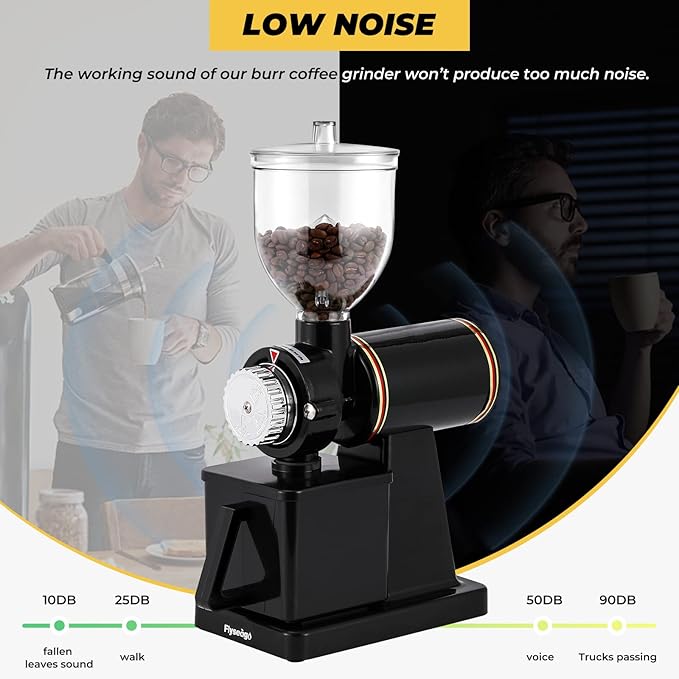 Burr Coffee Grinder Electric Espresso Grinder Commercial & Homeuse Silent Small Coffee Bean Grinder with Hopper Adjustable Grind, With Brush, Spoon, Black