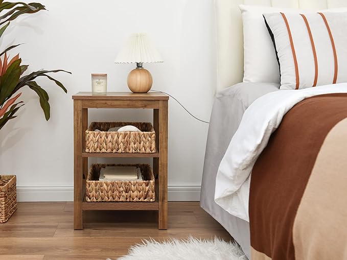 StorageWorks Large Water Hyacinth Tray for Bathroom, Wicker Storage Basket for Shelves, Handwoven Natural Hyacinth Baskets for Organizing, 2-Pack