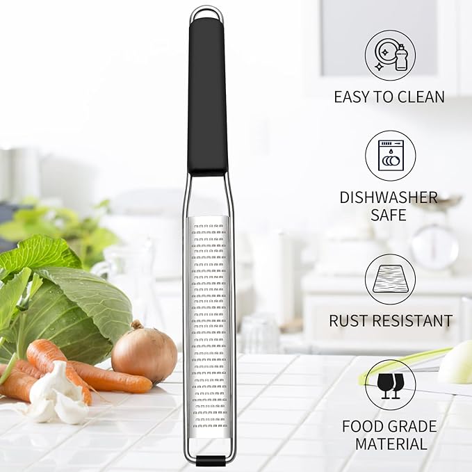 Cambom Lemon & Citrus Zester, Cheese Graters with Stainless Steel Sharp Blade for Parmesan Cheese, Ginger, Garlic, Nutmeg, Chocolate, Vegetables, Fruits, Dishwasher Safe Shredder Fine Blade