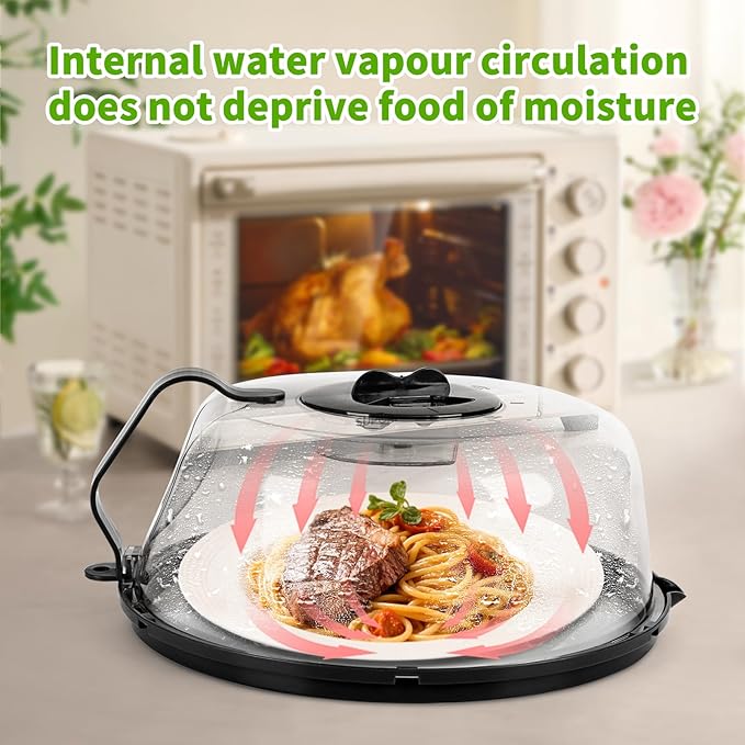 Microwave Splatter Cover, Microwave Cover with Water Steamer, 10 Inch Plate Covers with Integrated Handle Splatter Guard, Kitchen Gadgets & Accessories, House Essentials for Gift-Black