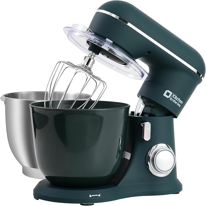 Kitchen in the box Stand Mixer, 4.5QT+5QT Two bowls Electric Food Mixer, 10 Speeds 3-IN-1 Kitchen Mixer for Daily Use with Egg Whisk,Dough Hook,Flat Beater (Turquoise Green, 5QT)