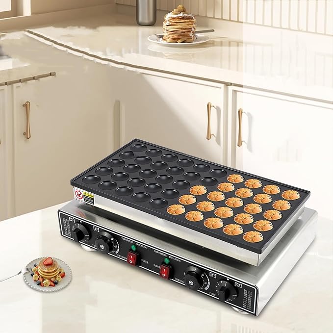 50 PCS Mini Pancake Maker Machine, 1800W Commercial Electric Dutch Pancake Maker, Nonstick Waffle Iron for Home, Restaurants, Food Trucks – Precise Temp & Timer Control
