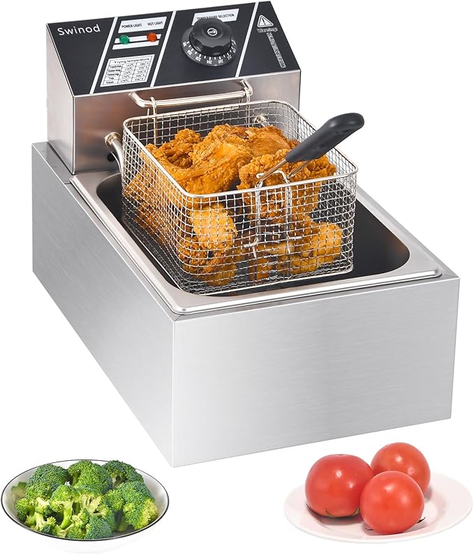 Electric Deep Fryer with Basket for Home Use, Countertop Commercial Deep Fryer 1700w Powerful Performance 9.7Qt Large Capacity Stainless Steel Oil Fryer, Temperature Control