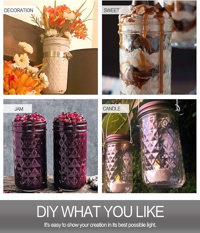 VERONES Mason Jars 12 OZ, Canning Jars Jelly Jars With Regular Lids, Ideal for Jam, Honey, Wedding Favors, Shower Favors, 20 PACK