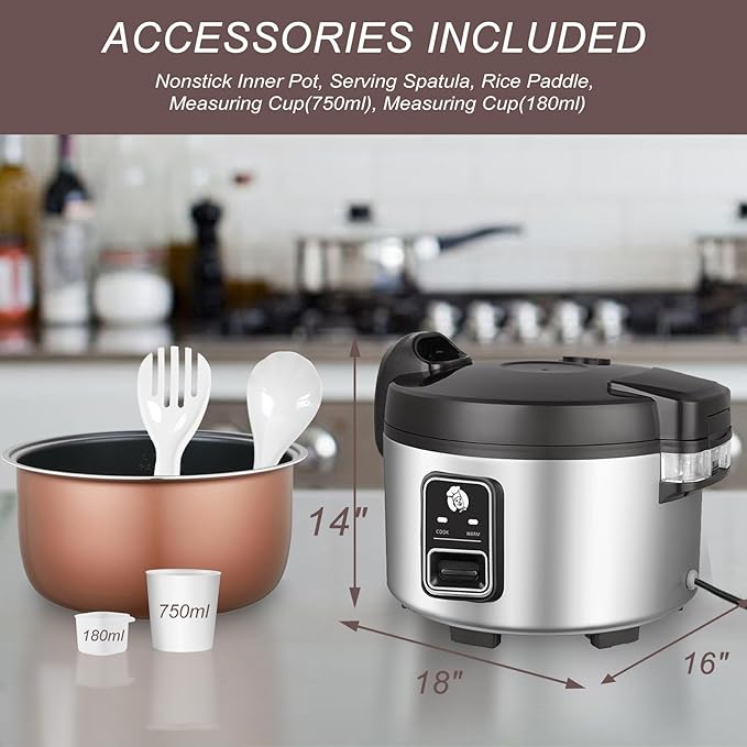 Commercial Rice Cooker & Warmer 8.17Qt/40 Cups (Cooked Rice) |Large Rice Cooker | 40 mins Fast Cook Rice Cooker for Restaurant | Auto Keep Warm |Easy Clean