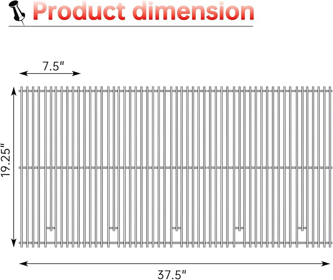9MM 16517 Grill Grates Replacement for Bull Grill Replacement Parts, BBQ Bull Brahma 5 Burner 57568, 57569, 57568CE, 19” Lion Premium 40” 4 Burner L90000, 90000, 65073 Stainless Steel Grids