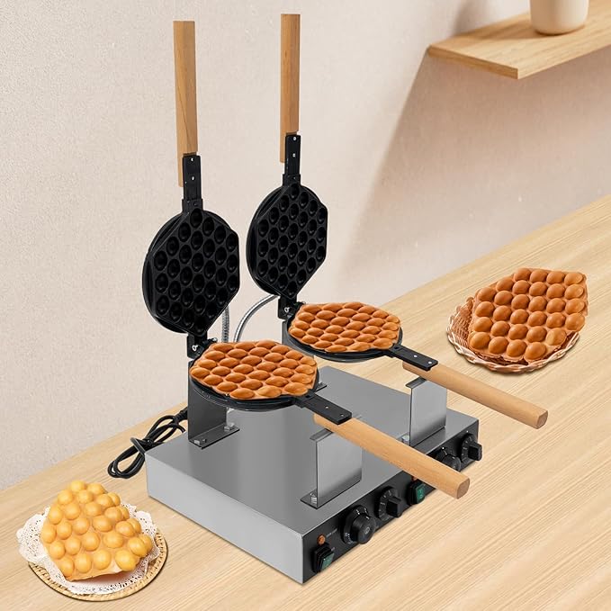 Hexagonal Egg Bubble Waffle Maker w/Two Non-stick Baking Pans, 122-572℉ 2800W Honeycomb Commercial Egg Waffle Making Machine for Double Baking, Double-head Eggs Puff Waffles Maker