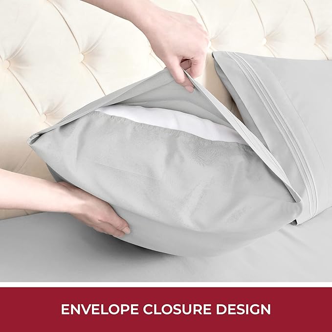 Mellanni RV Short Queen Sheets - 4 PC Iconic Collection Bedding - Hotel Luxury, Extra Soft, Cooling Bed Sheets - Deep Pocket up to 10 inch (RV/Short Queen, Light Gray)