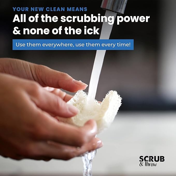 Scrub & Throw Natural Loofah Sponges, Multipurpose Dish Sponges, Non-Scratch Kitchen Sponges, (Pack of 90) for Cleaning Kitchen, Bathroom, and Household