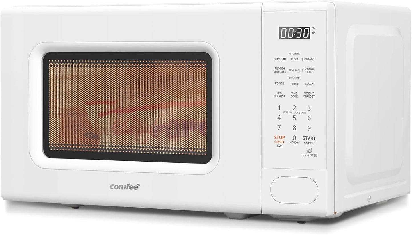 COMFEE CMO-C20M1WH Retro Microwave with 11 power levels, Fast Multi-stage Cooking, Turntable Reset Function Kitchen Timer, Speedy Cooking， Weight/Time Defrost, Memory function, Children Lock, 700W