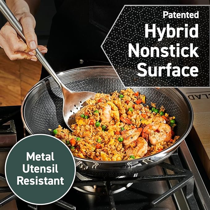 HexClad Hybrid Nonstick 10-Inch Wok, Stay-Cool Handle, Dishwasher-Friendly, Oven-Safe Up to 900°F, Induction Ready, Compatible with All Cooktops