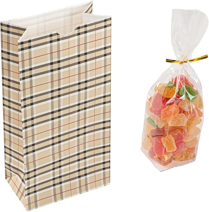 Restaurantware Bag Tek 2 LB Disposable Lunch Bags 100 Sturdy Take Out Bags - Flat Bottom Great For Restaurants Cafes And Bakeries Plaid Paper Popcorn Bags Versatile For Grocery And More